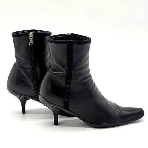 Prada Leather Boots Booties Black 5 - Picture 2 of 12